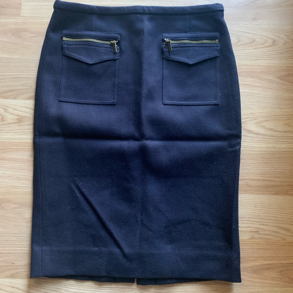 JCREW navy blue Wool Zip Pockets Straight Pencil Skirt 4
